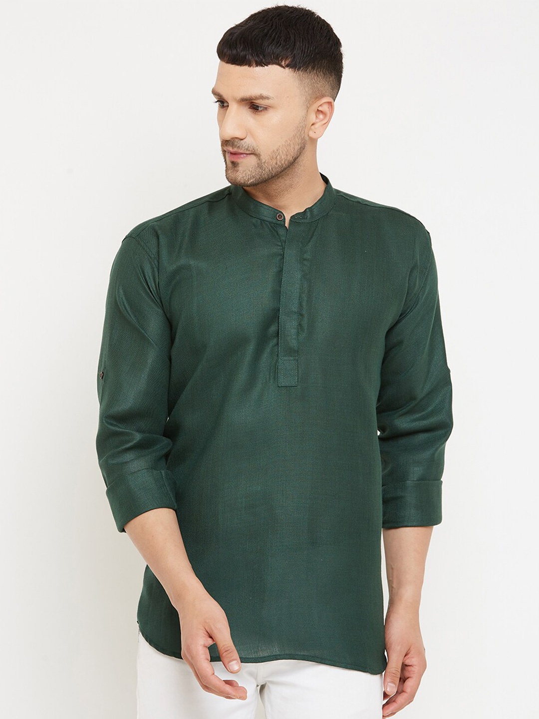 

Armaan Ethnic Mandarin Collar Classic Casual Shirt, Green