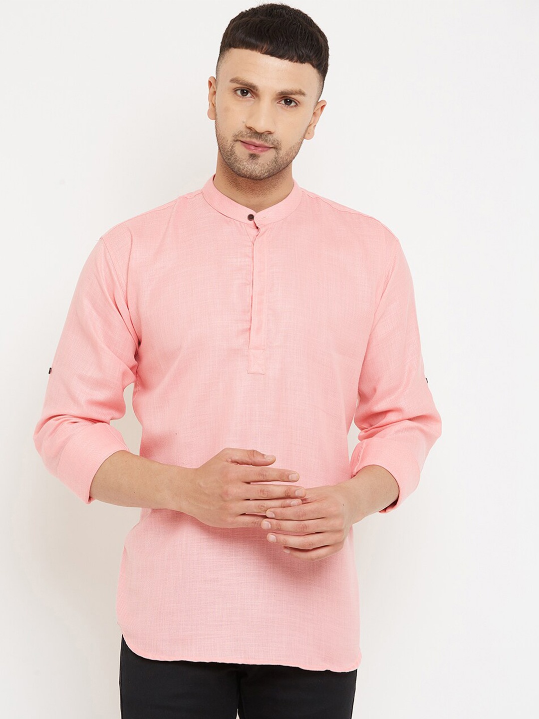 

Armaan Ethnic Mandarin Collar Classic Opaque Casual Shirt, Pink