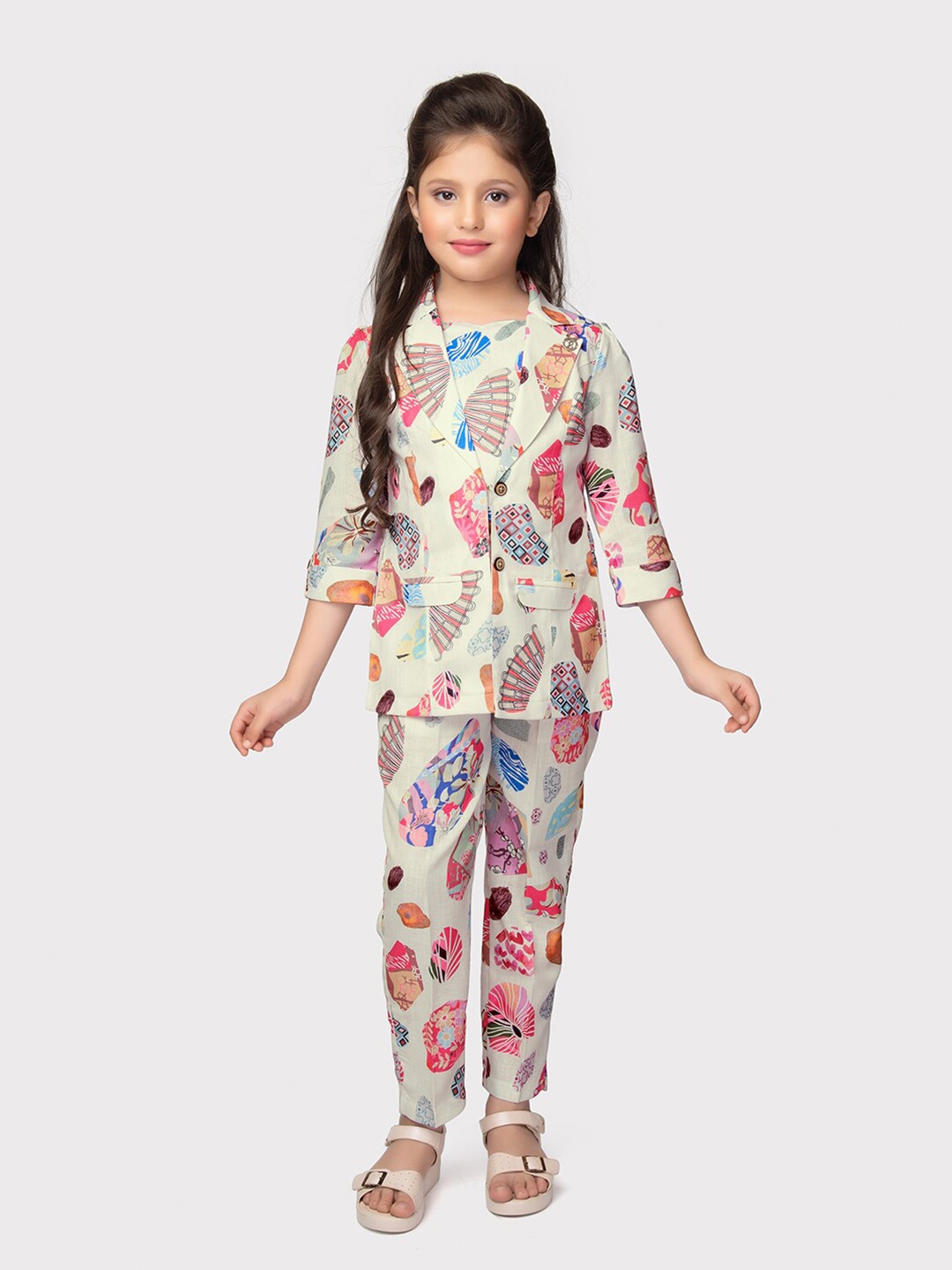 

Tiny Baby Girls Conversational Printed Top & Trousers with Jacket, Cream