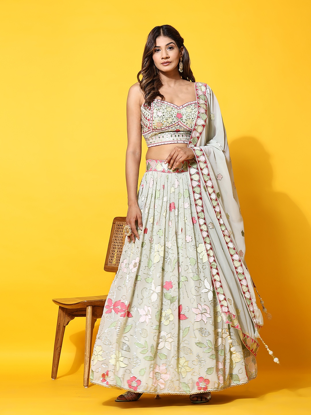 

JUST FASHION Embroidered Ready to Wear Lehenga & Blouse With Dupatta, Green