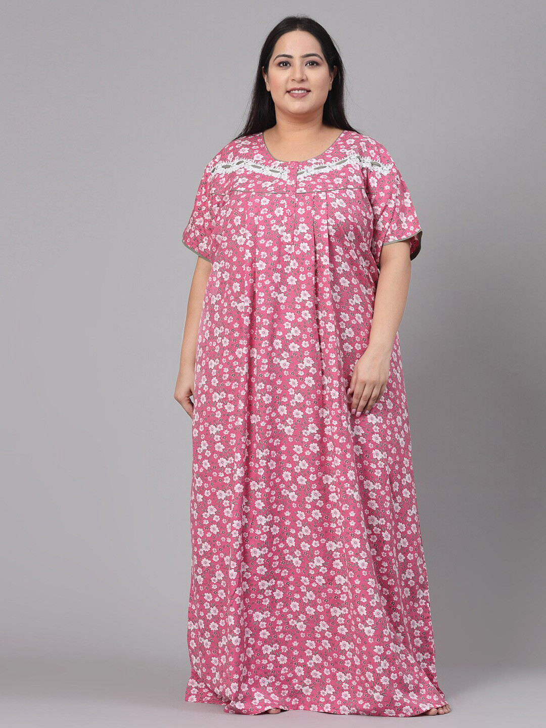 

Sweet Dreams Floral Printed Short Sleeves Maxi Nightdress, Pink