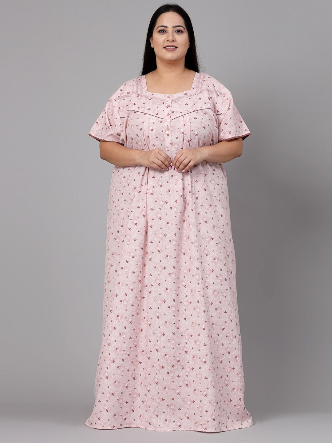 

Sweet Dreams Floral Printed Short Sleeves Maxi Nightdress, Pink