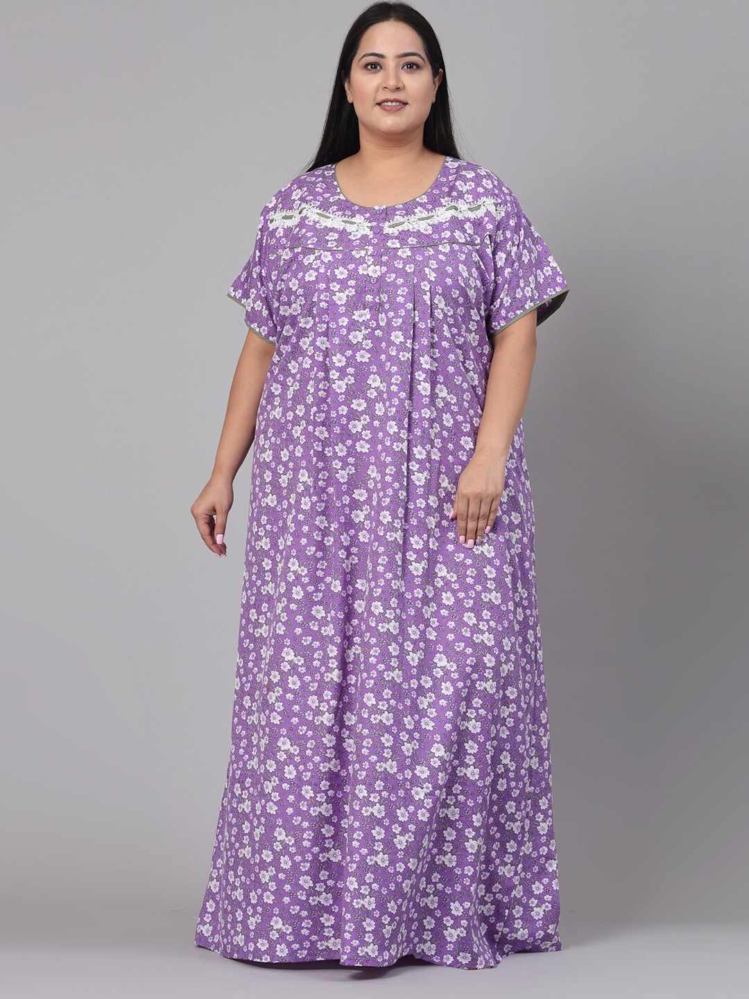 

Sweet Dreams Floral Printed Short Sleeves Maxi Nightdress, Purple