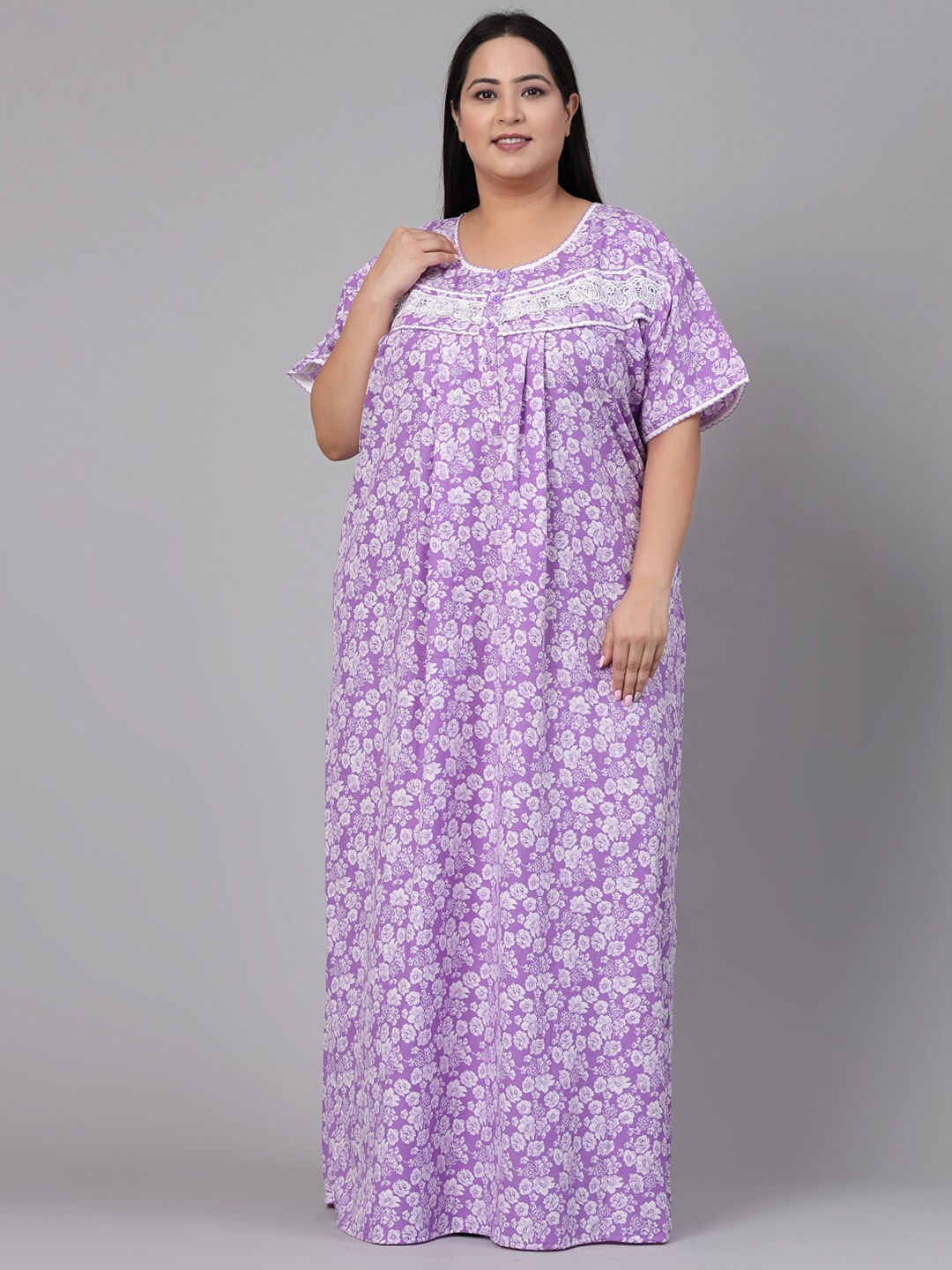 

Sweet Dreams Floral Printed Short Sleeves Maxi Nightdress, Purple