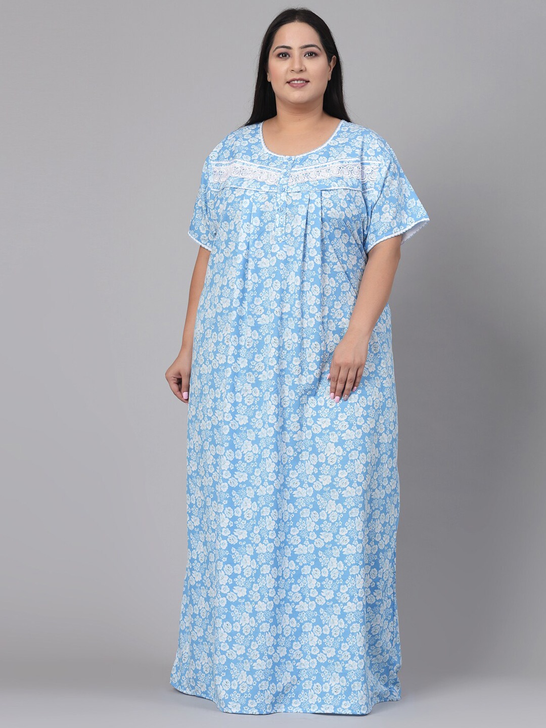 

Sweet Dreams Plus Size Floral Printed Maxi Nightdress, Blue