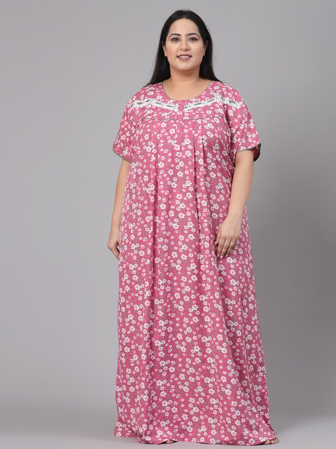 

Sweet Dreams Floral Printed Short Sleeves Maxi Nightdress, Pink