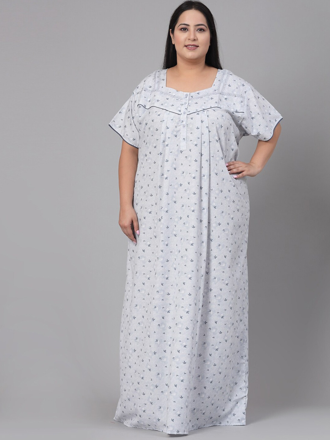 

Sweet Dreams Floral Printed Short Sleeves Maxi Nightdress, Blue