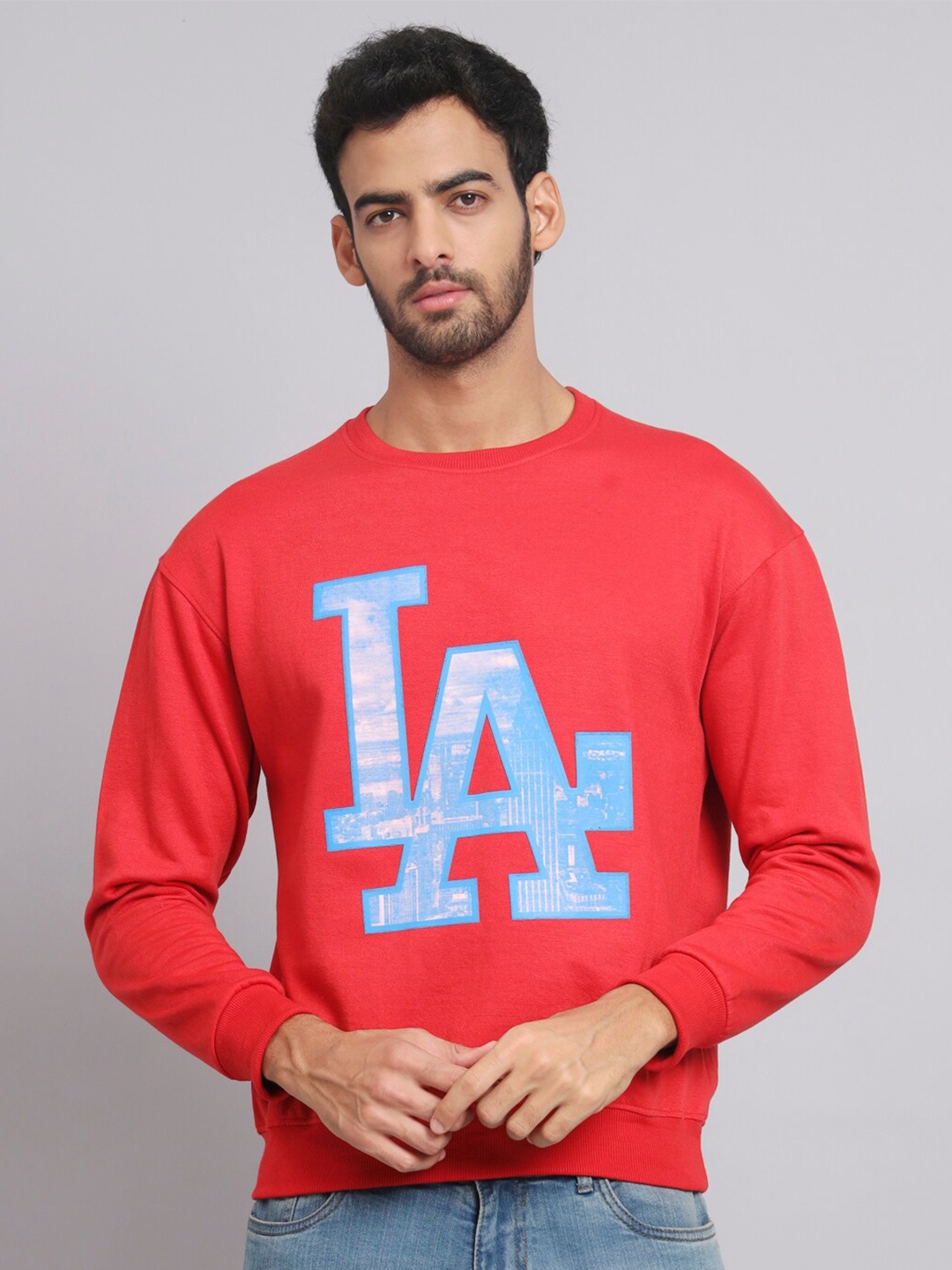 

Obaan Men Printed Pullover Sweatshirt, Orange