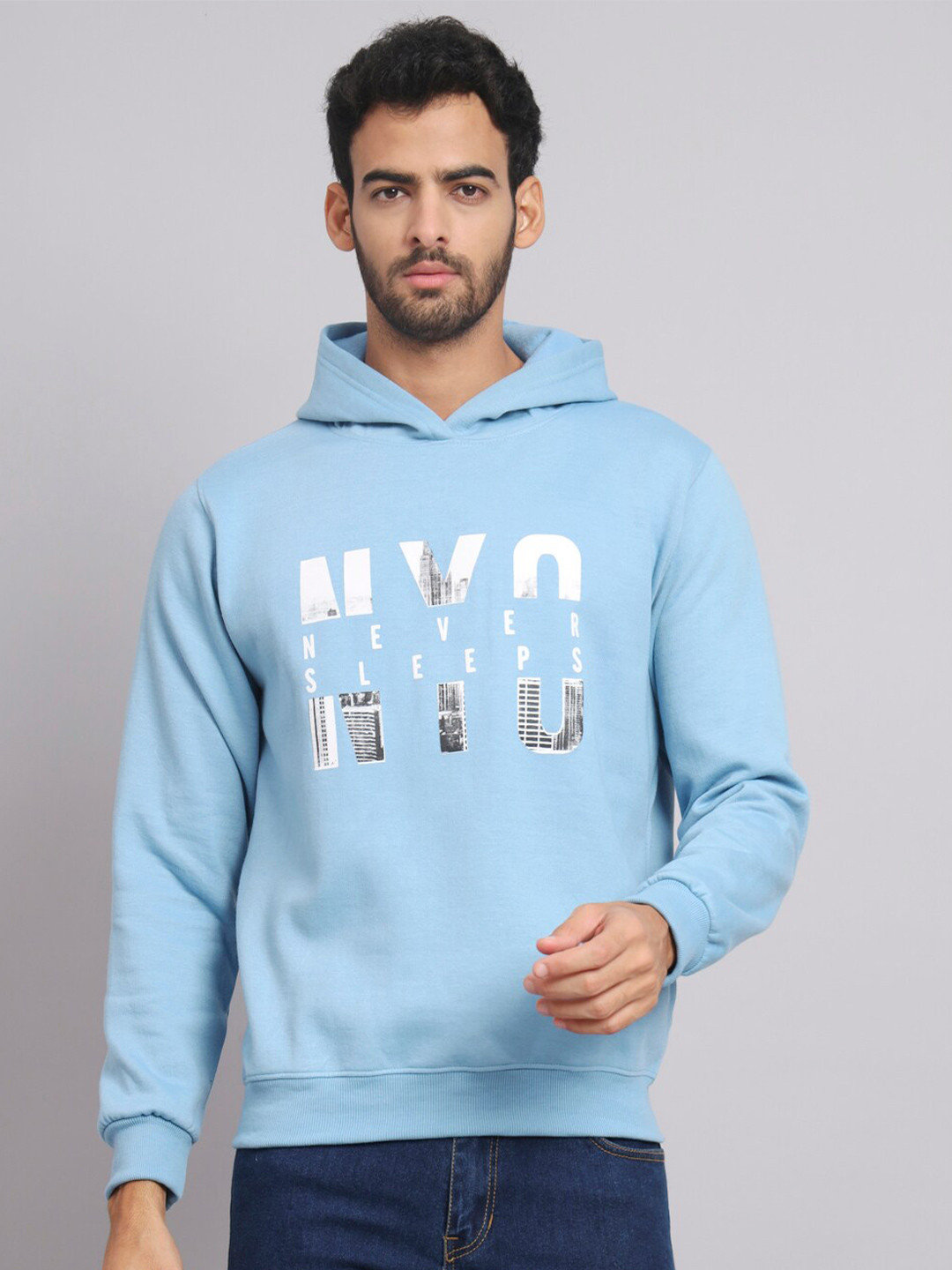 

Obaan Men Printed Hooded Pullover Sweatshirt, Blue