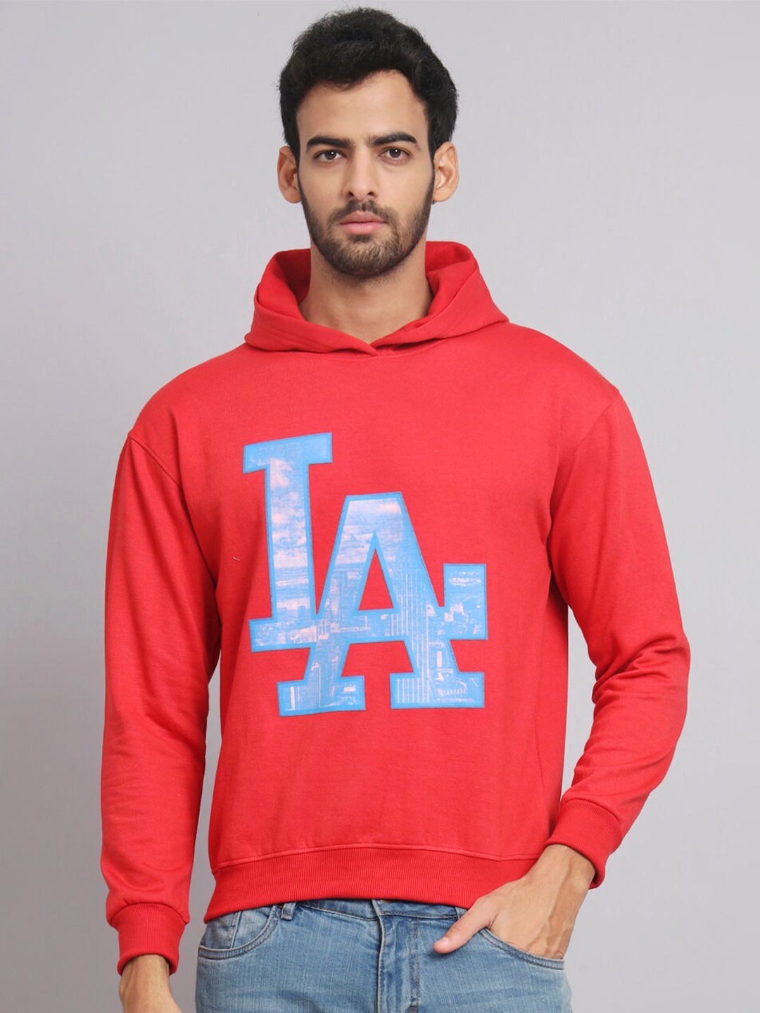 

Obaan Typography Printed Hooded Sweatshirt, Red