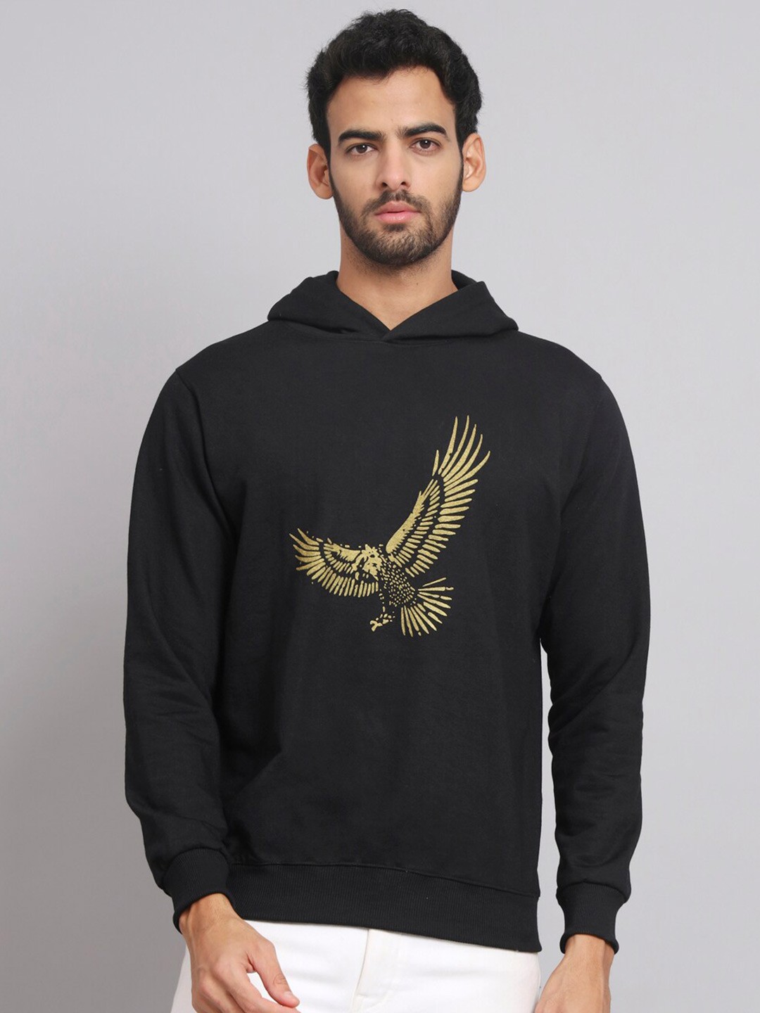 

Obaan Men Printed Hooded Pullover Sweatshirt, Black