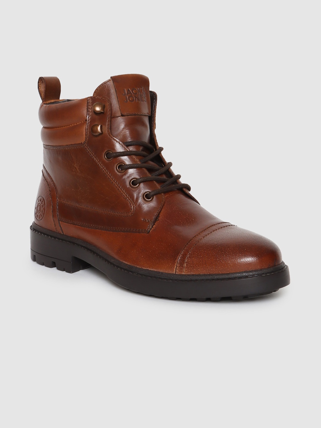 

Jack & Jones Men Mid-Top Leather Biker Boots, Brown