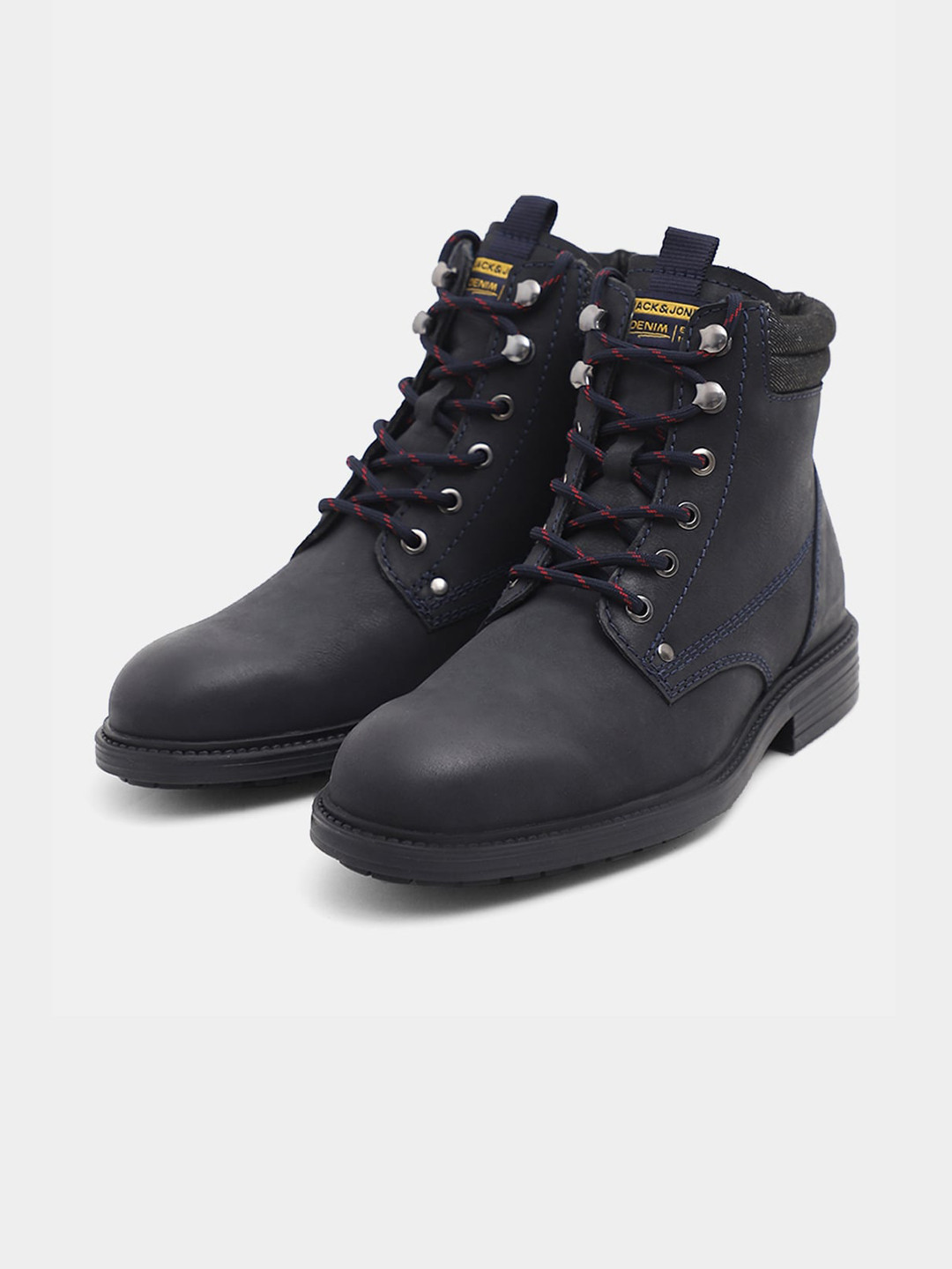 

Jack & Jones Men Leather Mid-Top Block Boots, Navy blue
