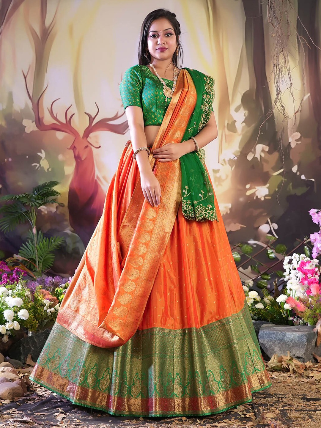 

HALFSAREE STUDIO Woven Design Lehenga Choli, Orange