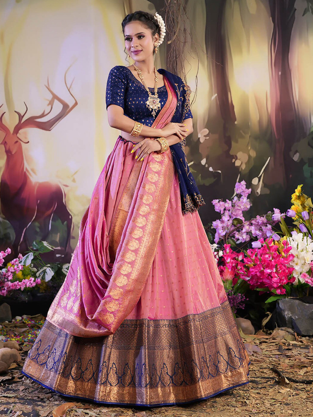 

HALFSAREE STUDIO Woven Design Zari Lehenga Choli, Blue