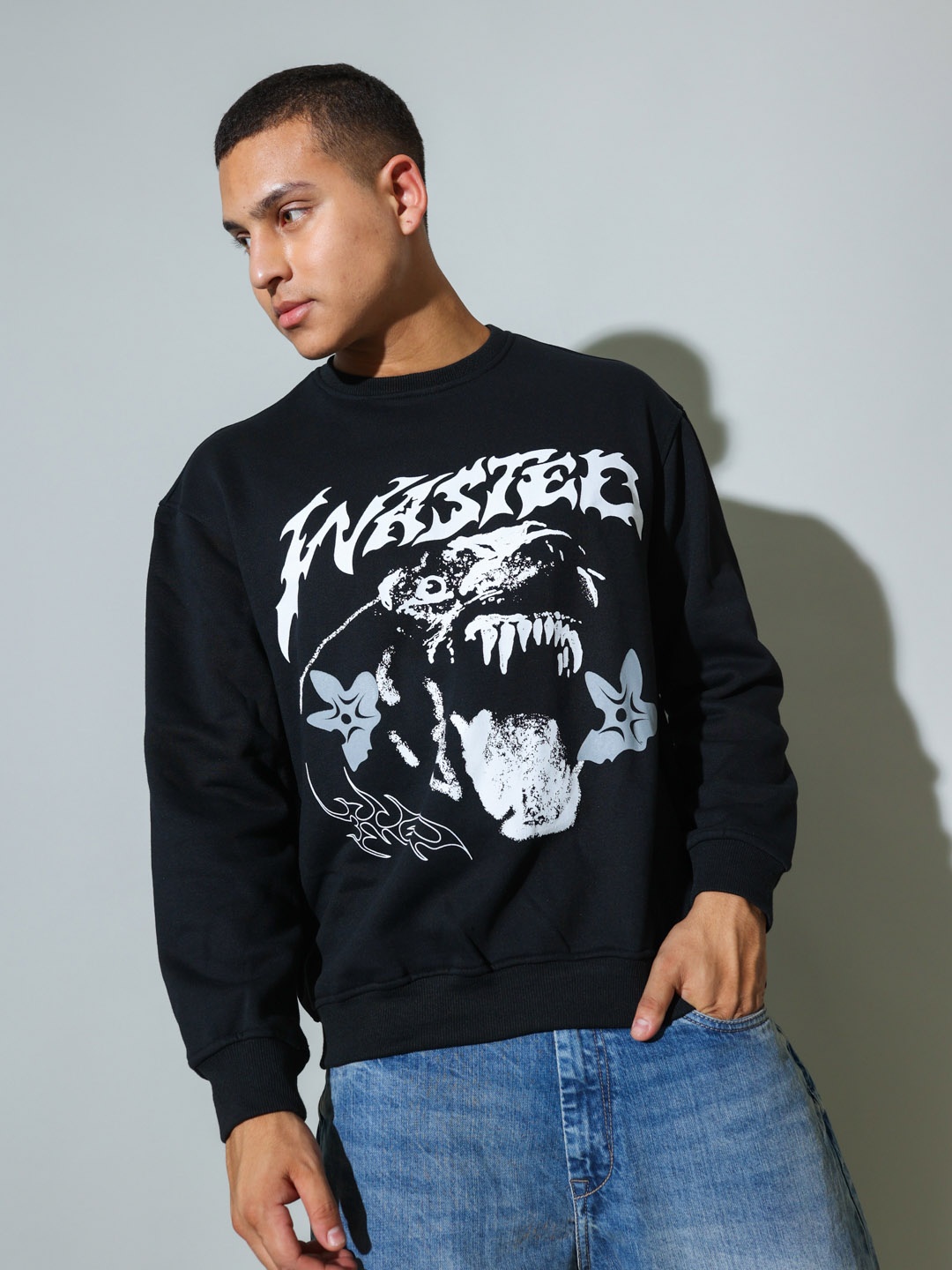 

UNRL Graphic Printed Pullover Sweatshirt, Black