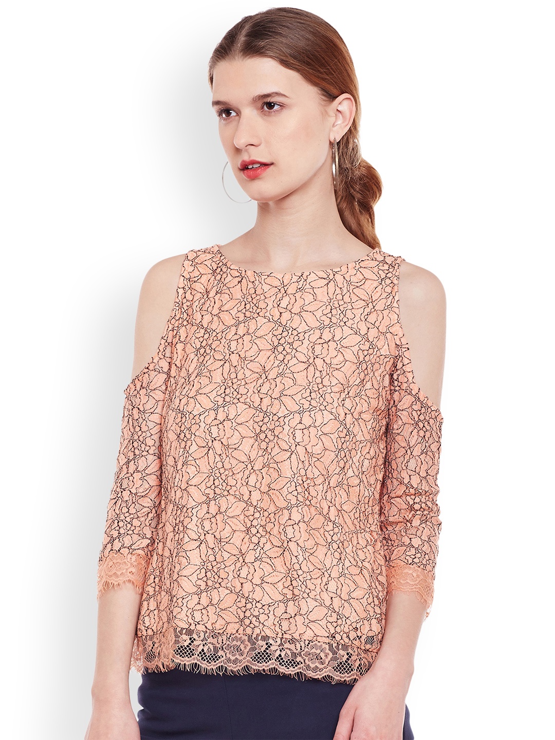 

Latin Quarters Women Peach-Coloured Printed A-Line Top
