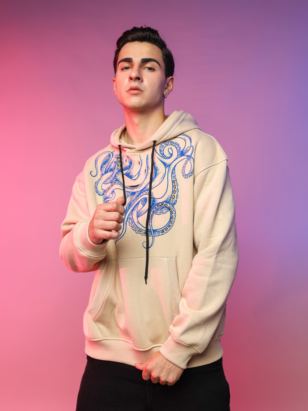 

UNRL Graphic Printed Hooded Sweatshirt, Beige