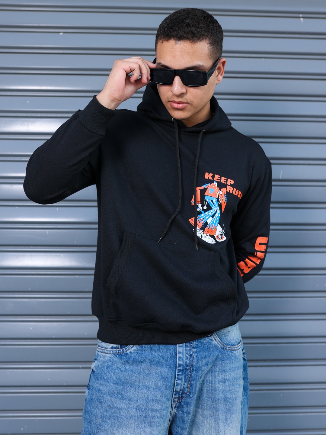 

UNRL Graphic Printed Hooded Sweatshirt, Black