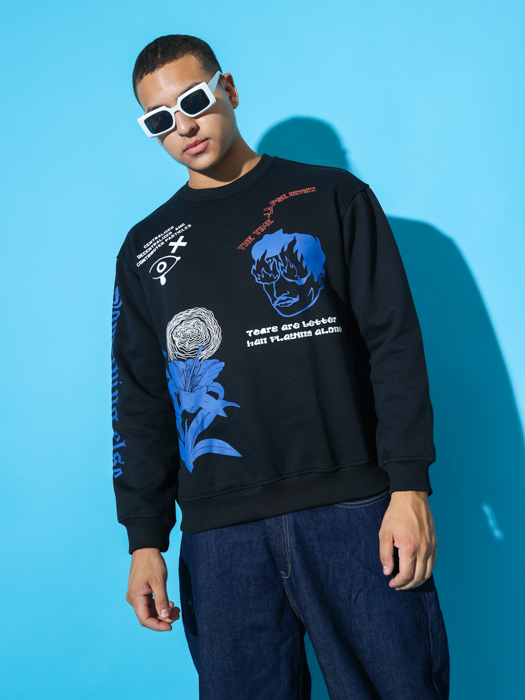 

UNRL Graphic Printed Pullover Sweatshirt, Black