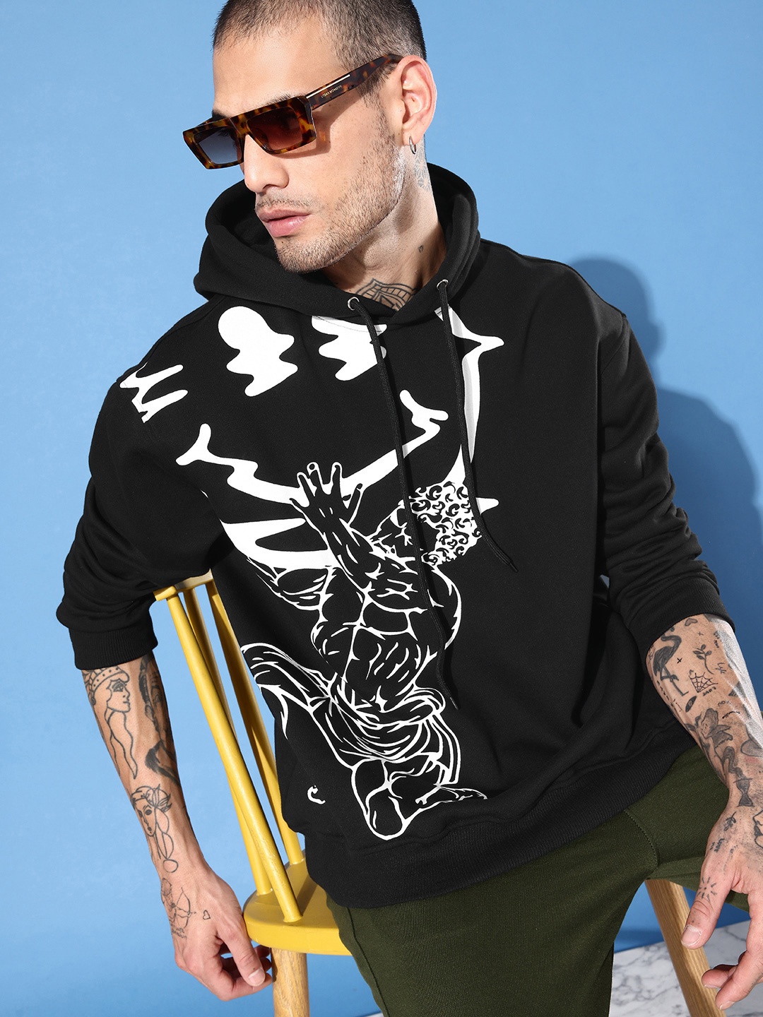 

UNRL Printed Hooded Sweatshirt, Black
