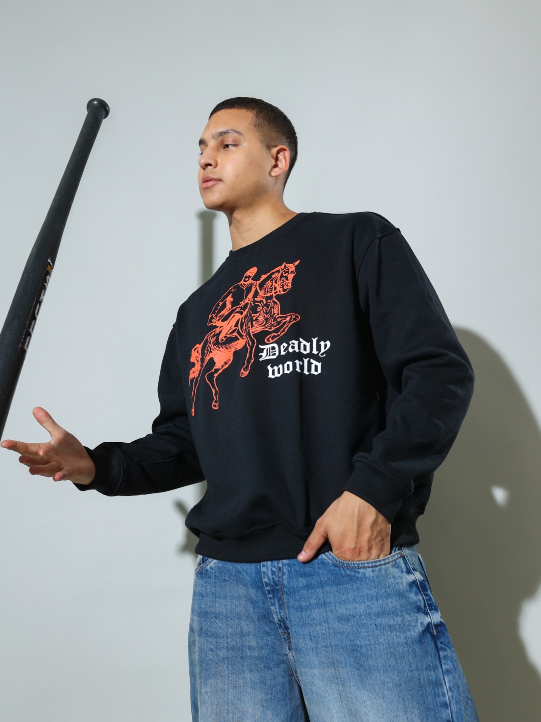 

UNRL Graphic Printed Pullover Sweatshirt, Black