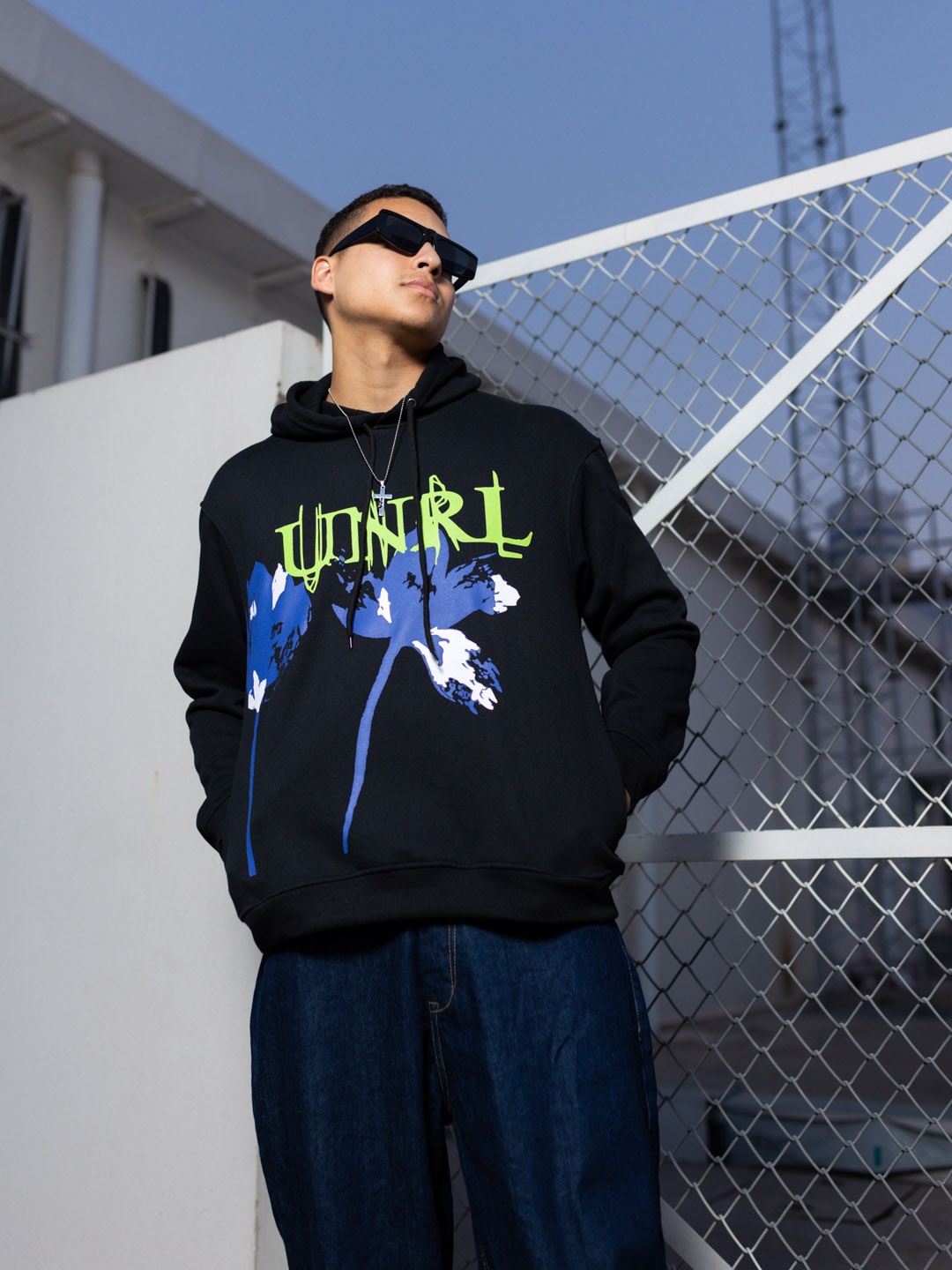

UNRL Graphic Printed Hooded Sweatshirt, Black