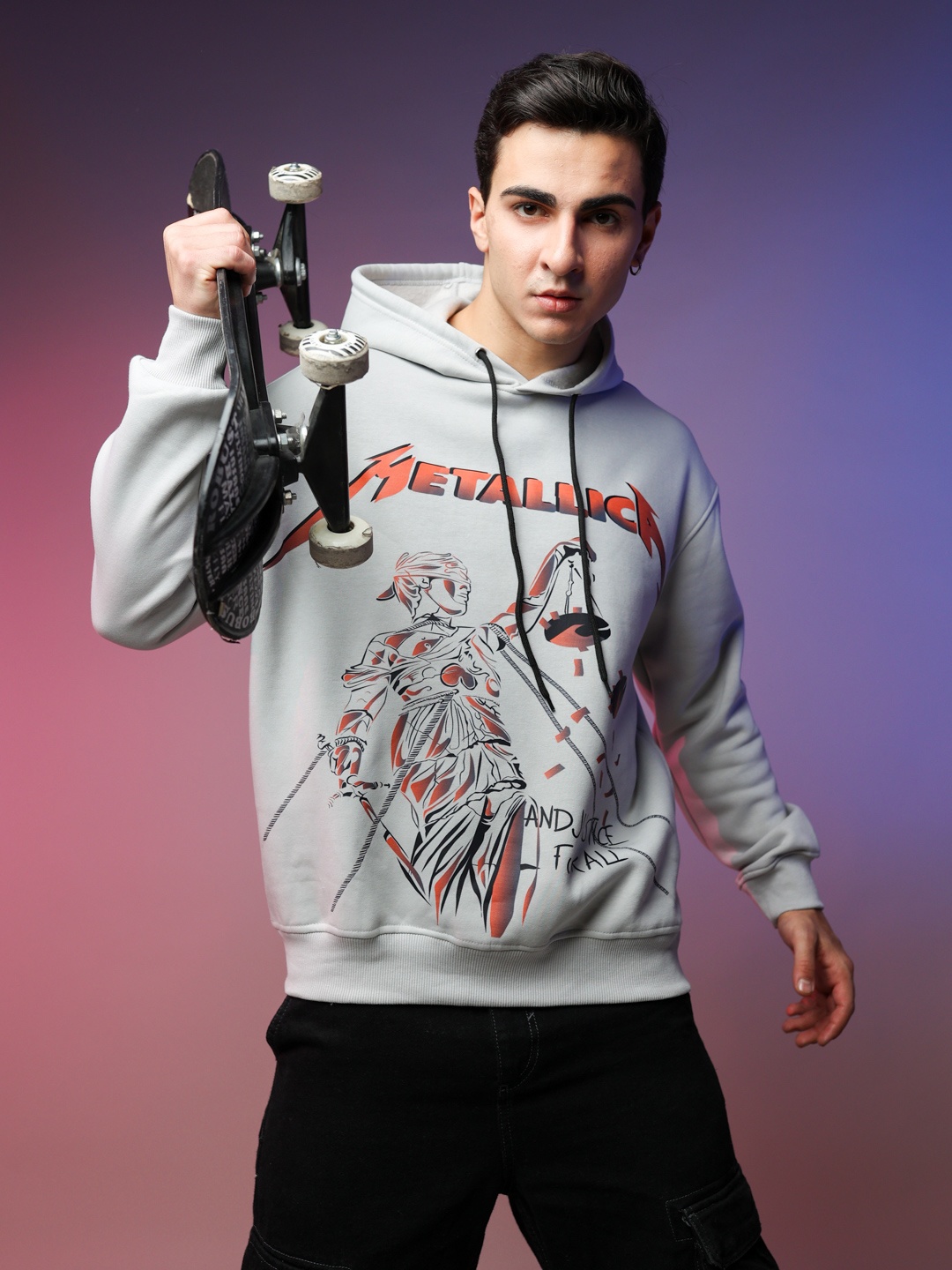 

UNRL Graphic Printed Hooded Pullover Sweatshirt, Grey
