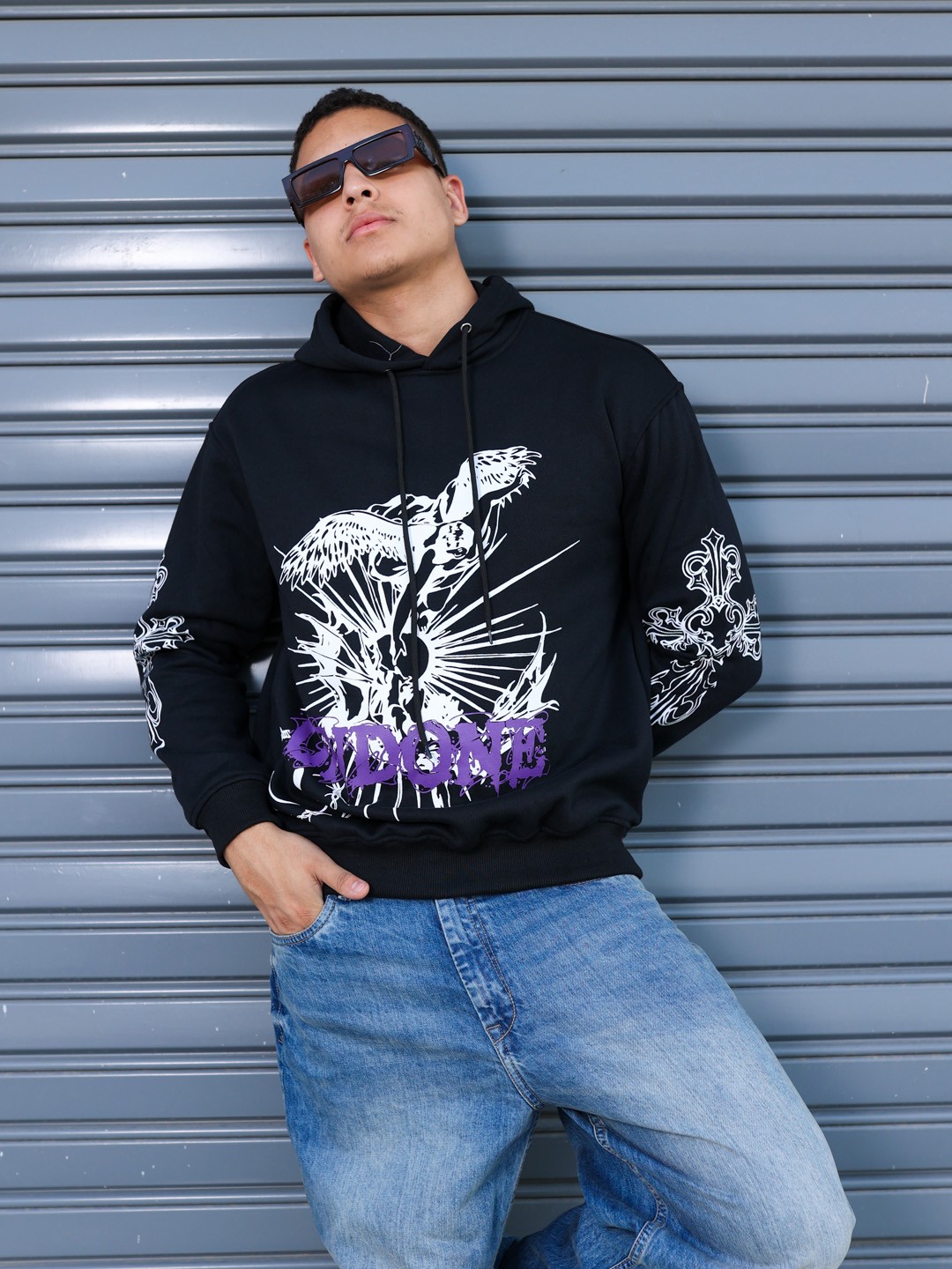 

UNRL Graphic Printed Hooded Sweatshirt, Black