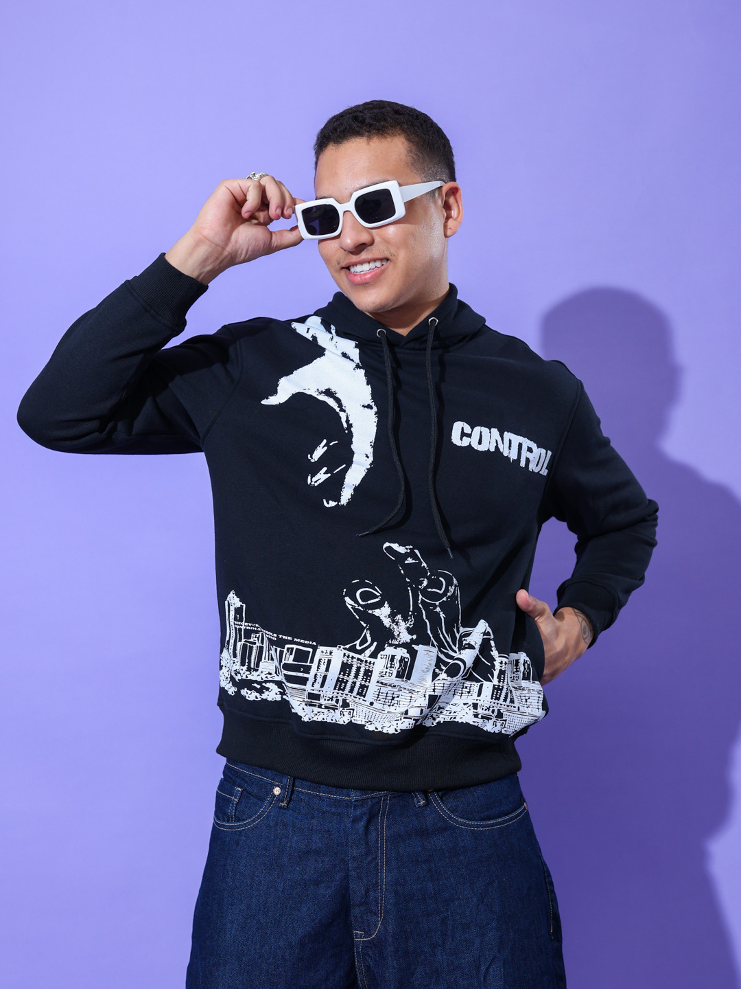 

UNRL Graphic Printed Hooded Sweatshirt, Black