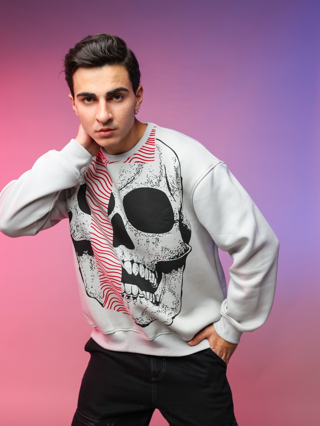 

UNRL Men Printed Sweatshirt, Grey melange