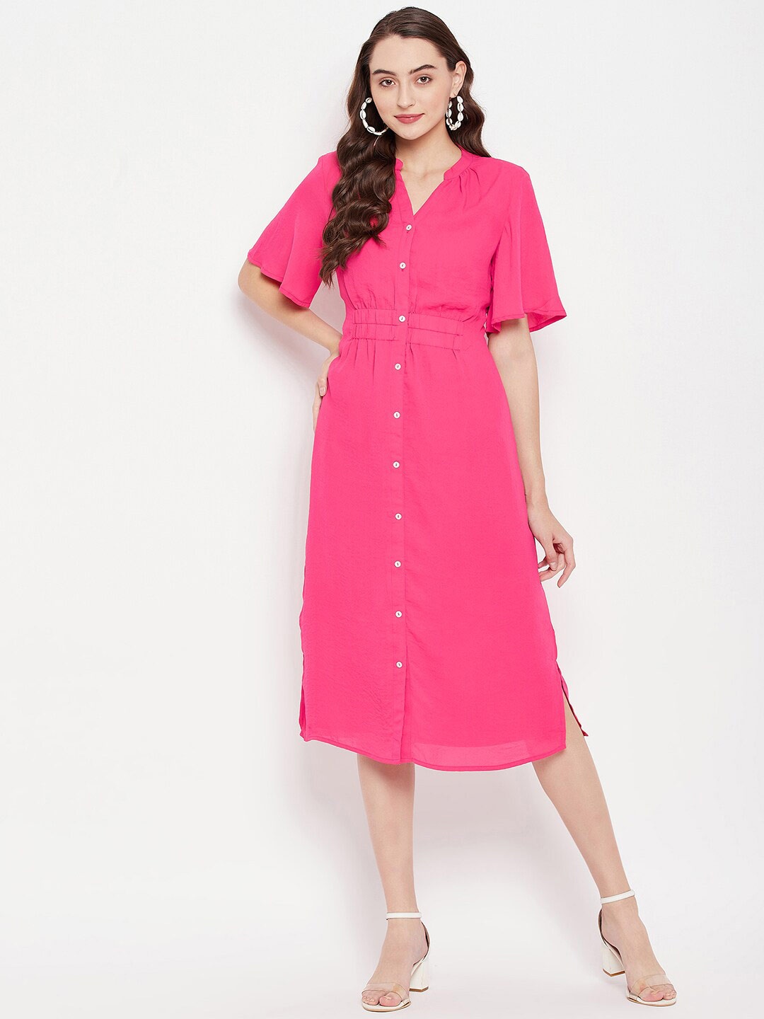 

STYLE BLUSH Mandarin Collar Flared Sleeves Shirt Dress, Pink