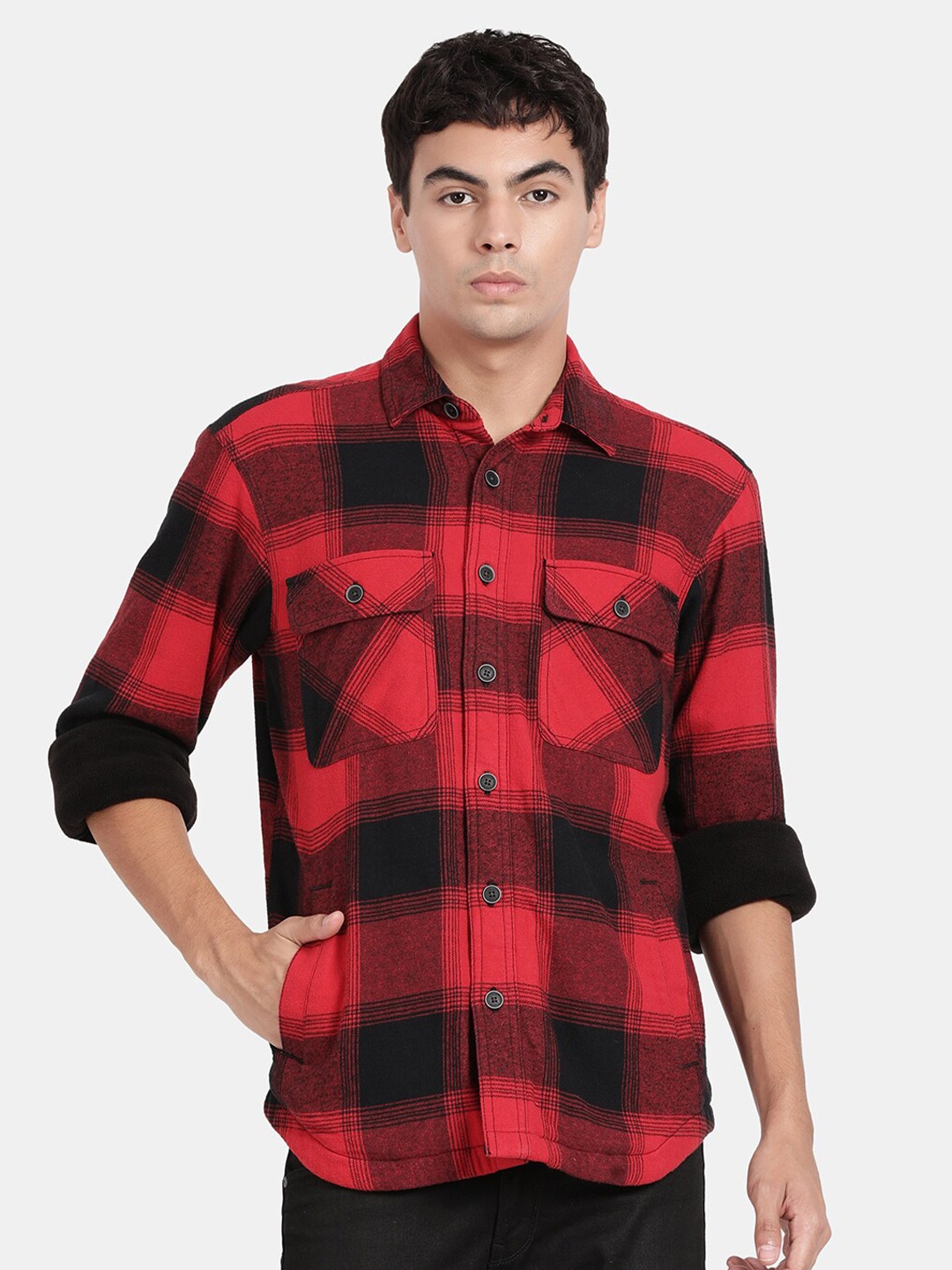 

t-base Buffalo Checked Cotton Casual Shirt, Red