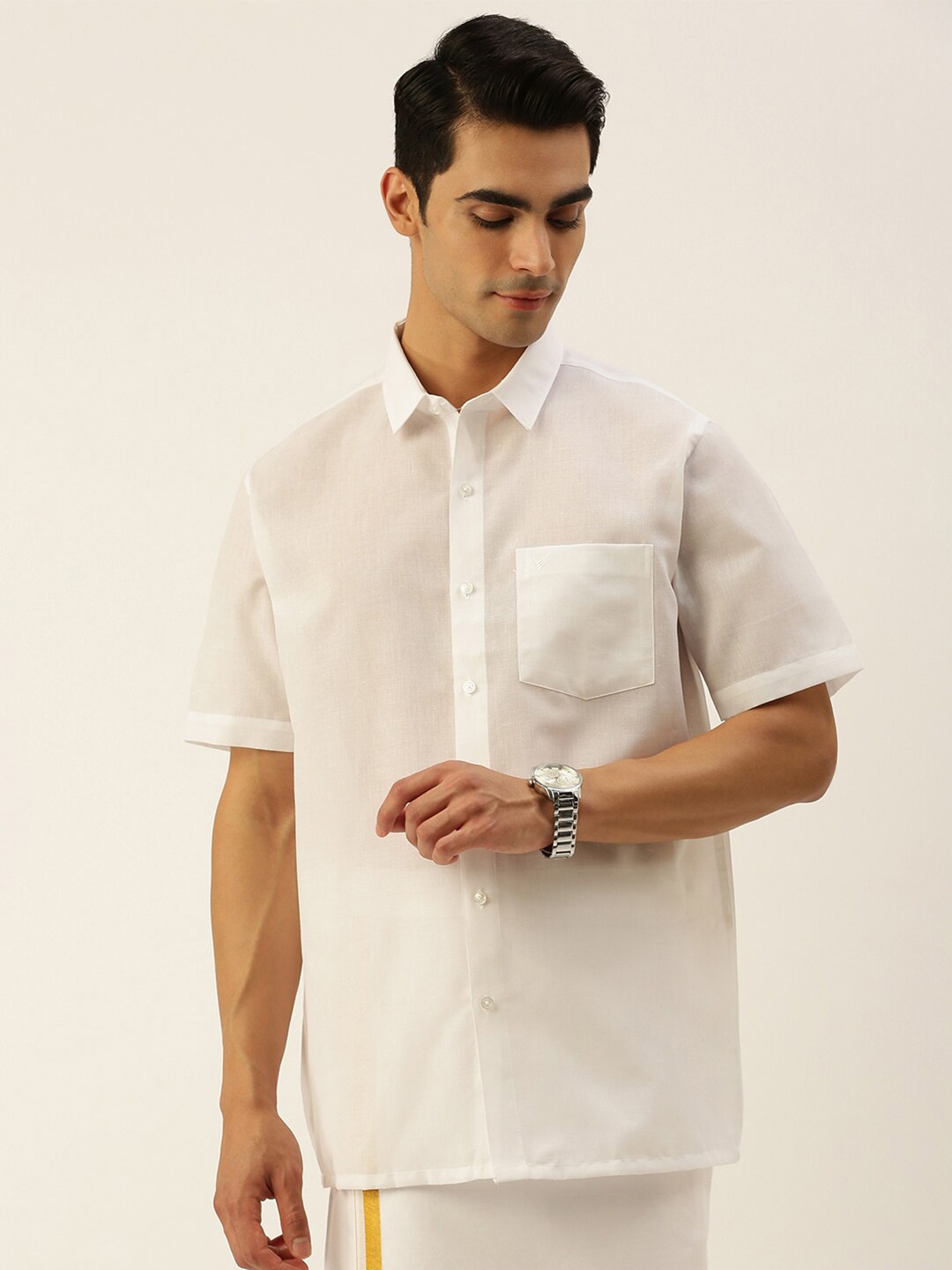 

Viveagham Comfort Semi Sheer Cotton Casual Shirt, White