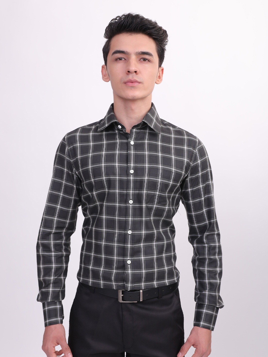 

LOUIS STITCH Comfort Fit Buffalo Checked Cotton Formal Shirt, Green