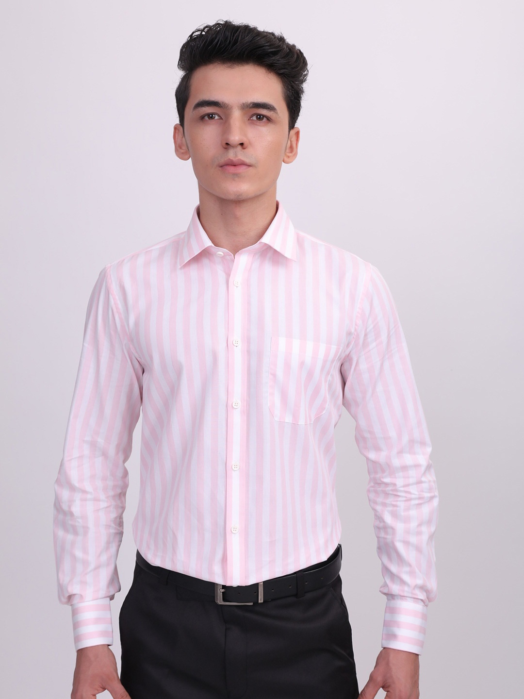 

LOUIS STITCH Comfort Fit Vertical Stripes Cotton Formal Shirt, White