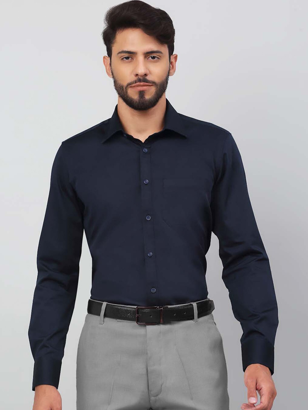 

LOUIS STITCH Spread Collar Comfort Premium Cotton Formal Shirt, Navy blue