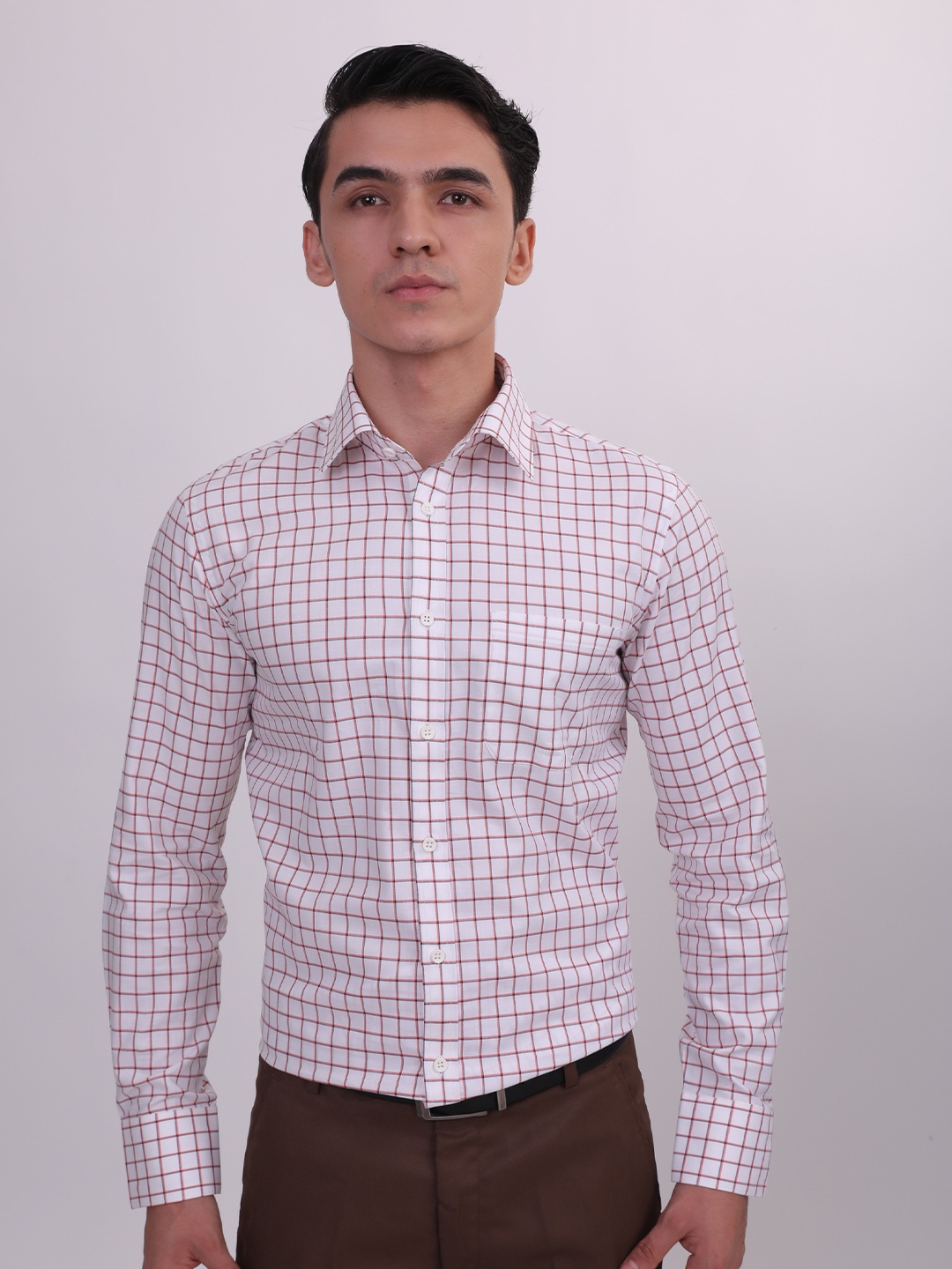 

LOUIS STITCH Comfort Checked Premium Cotton Formal Shirt, White