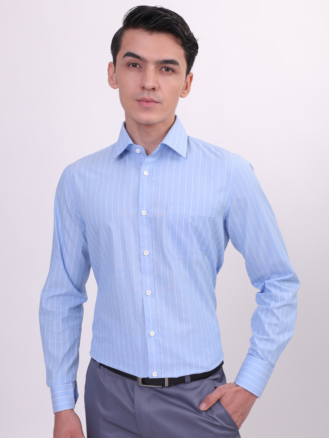 

LOUIS STITCH Striped Cotton Formal Shirt, Blue