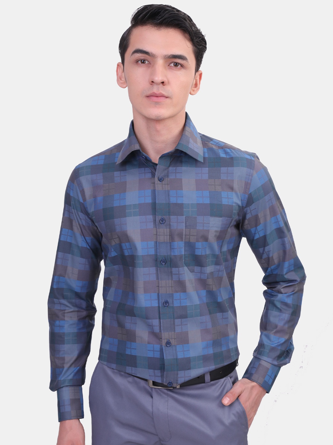 

LOUIS STITCH Comfort Opaque Checked Formal Shirt, Blue