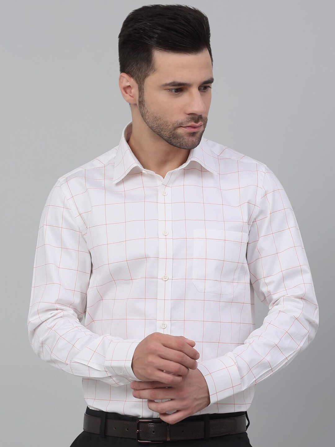 

LOUIS STITCH Comfort Windowpane Checked Cotton Formal Shirt, White
