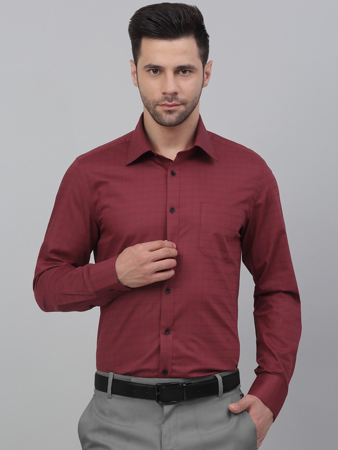 

LOUIS STITCH Comfort Fit Grid Tattersall Checks Cotton Formal Shirt, Red