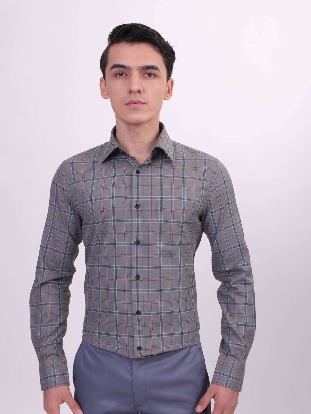 

LOUIS STITCH Comfort Tartan Checked Cotton Formal Shirt, Grey