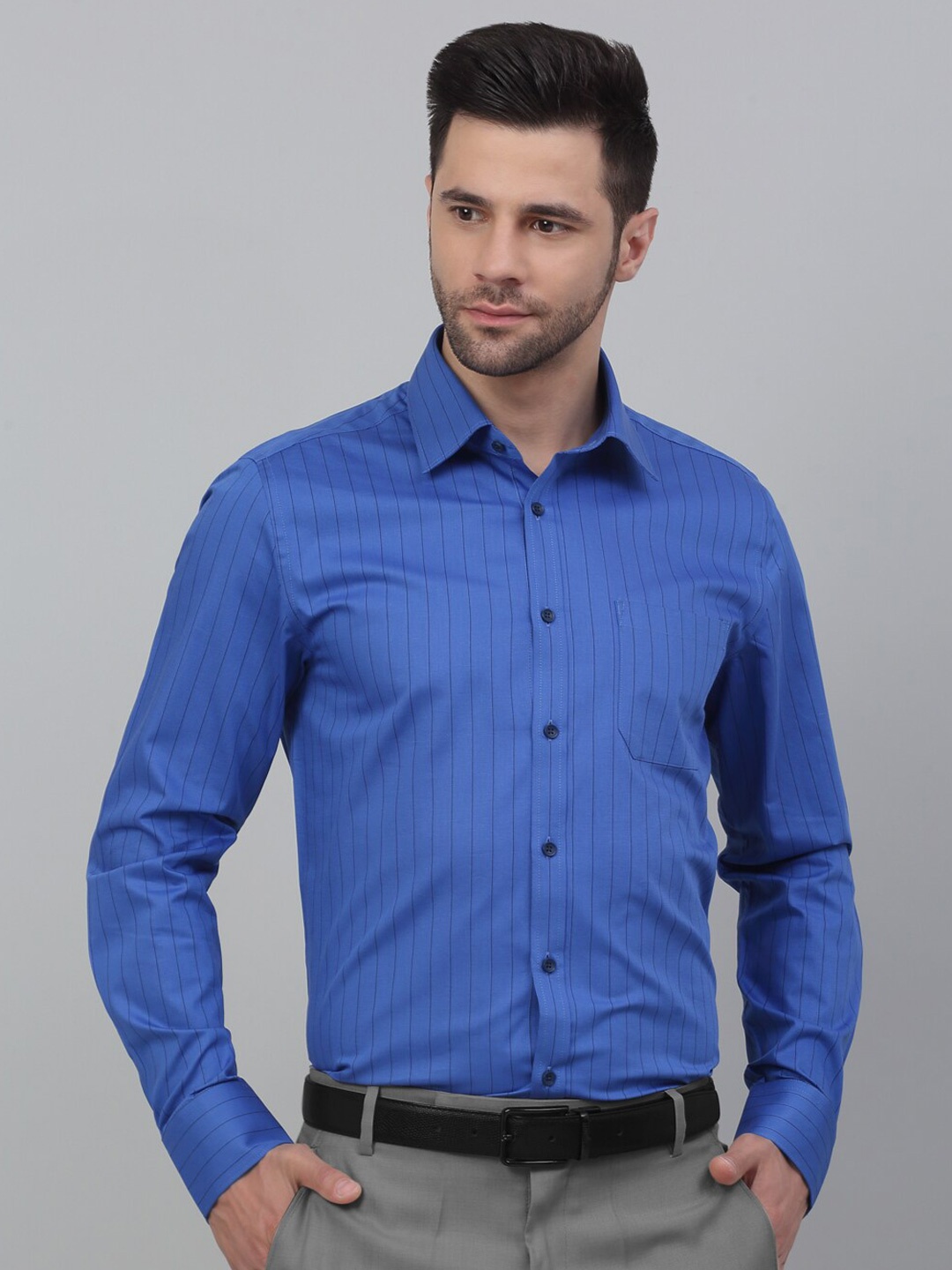 

LOUIS STITCH Men Blue Comfort Grid Tattersall Checks Pocket Cotton Formal Shirt