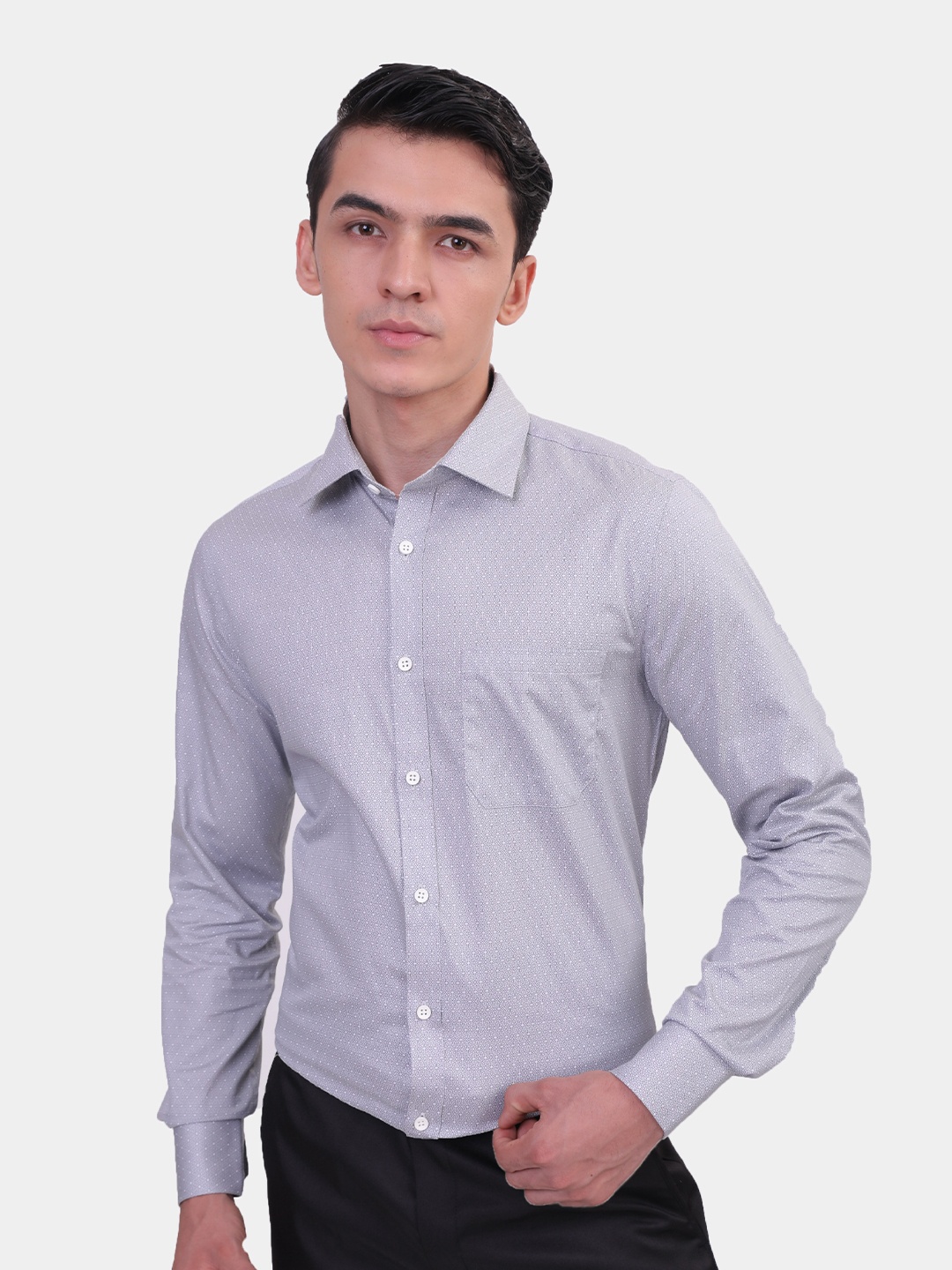 

LOUIS STITCH Comfort Micro Ditsy Printed Cotton Formal Shirt, Grey