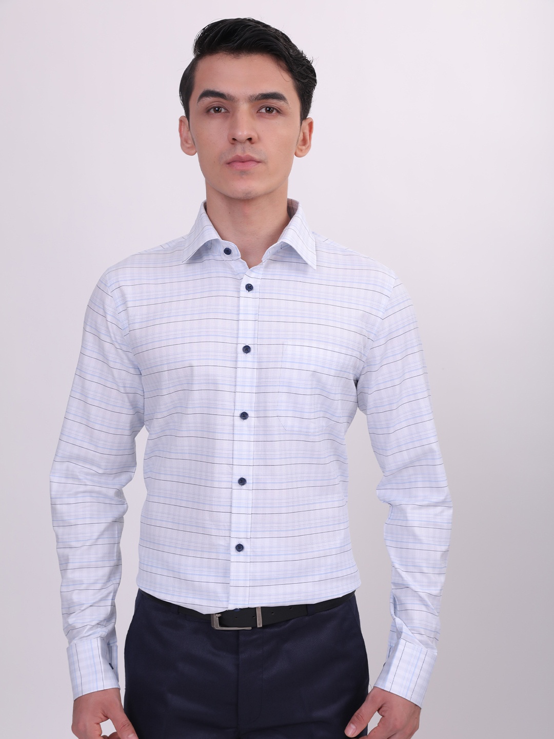 

LOUIS STITCH Grid Tattersall Comfort Regular Fit Opaque Cotton Formal Shirt, Blue