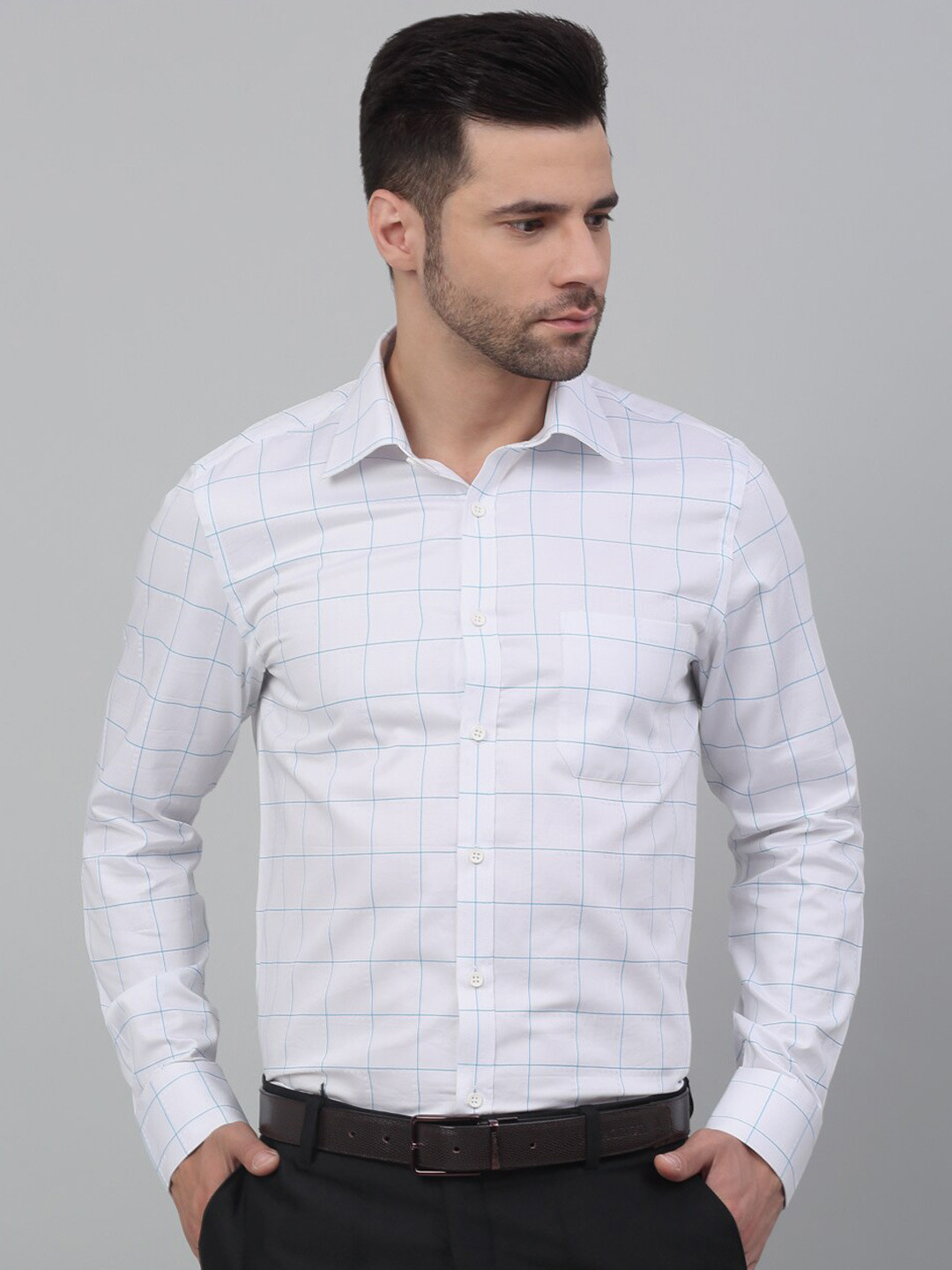 

LOUIS STITCH Windowpane Checked Comfort Pure Cotton Formal Shirt, White