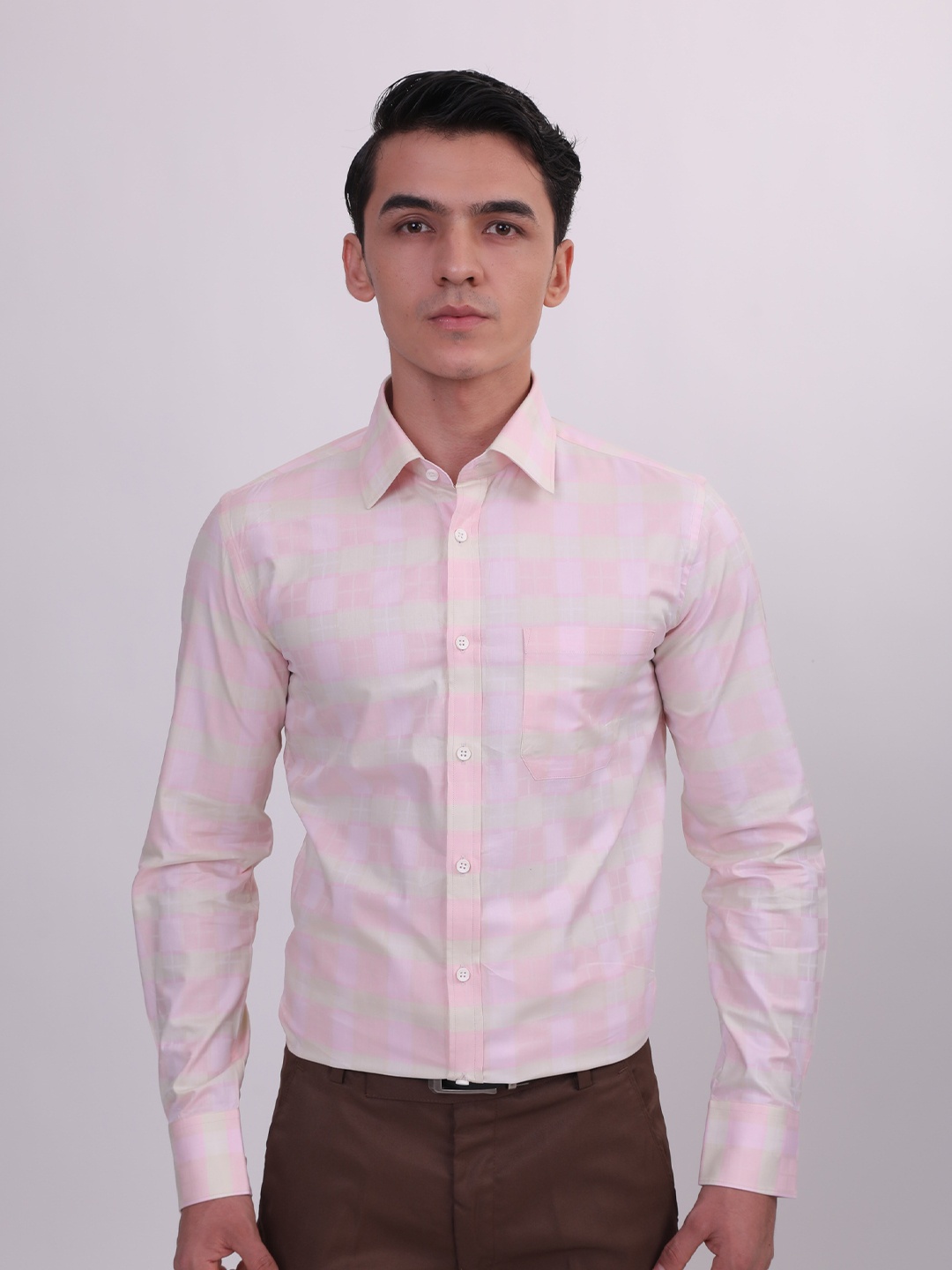 

LOUIS STITCH Comfort Checked Cotton Formal Shirt, Pink