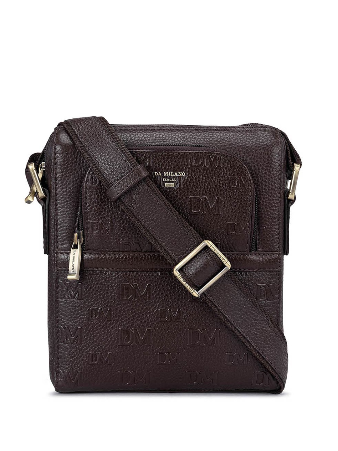 

Da Milano Textured Leather Structured Sling Bag, Brown