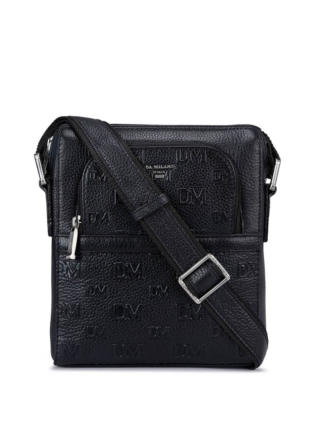 

Da Milano Leather Structured Textured Sling Bag, Black